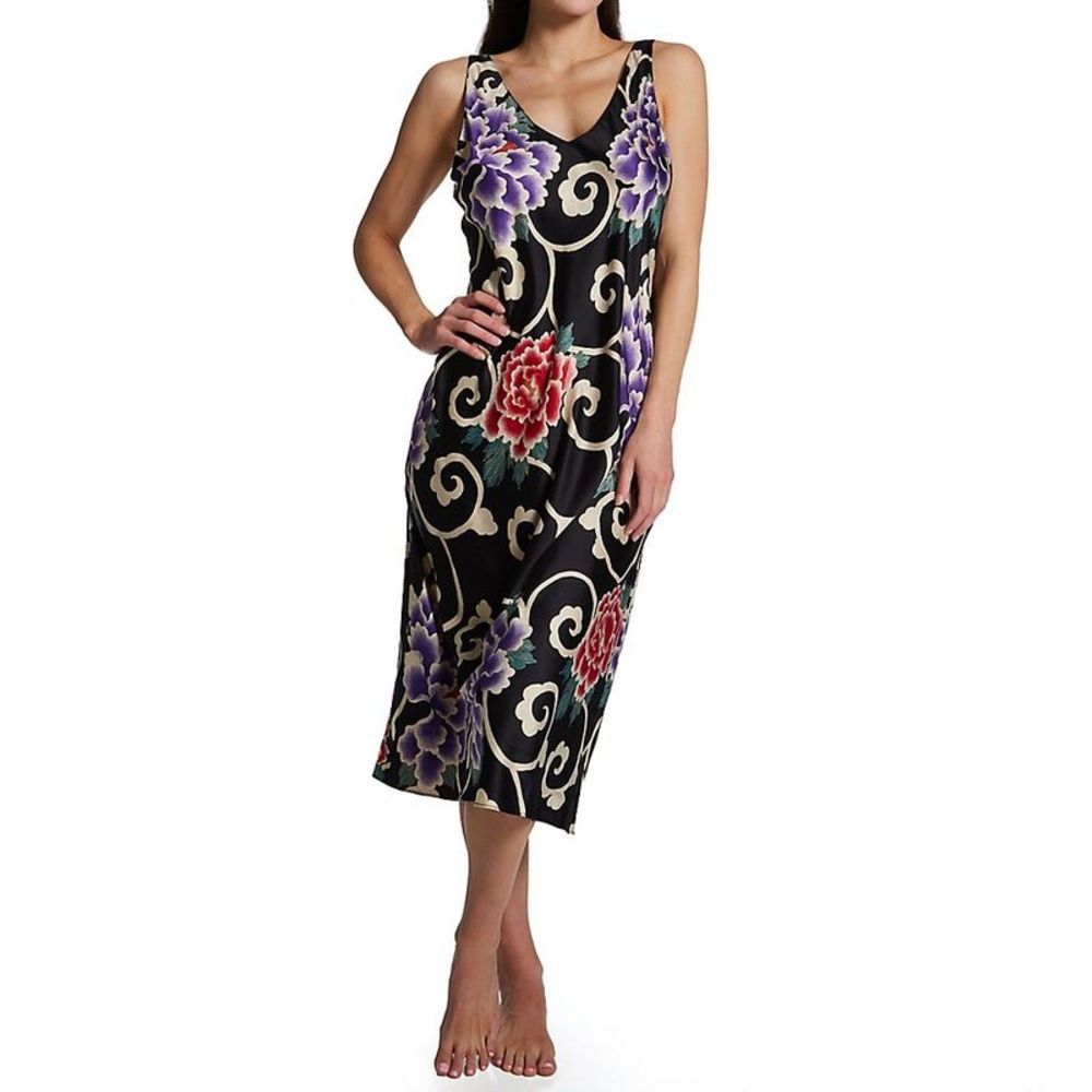 N by Natori Saz Satin Gown -  Black Multi  SC3047